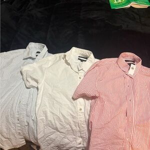 Banana Republic Red Striped and White Button Down Shirts